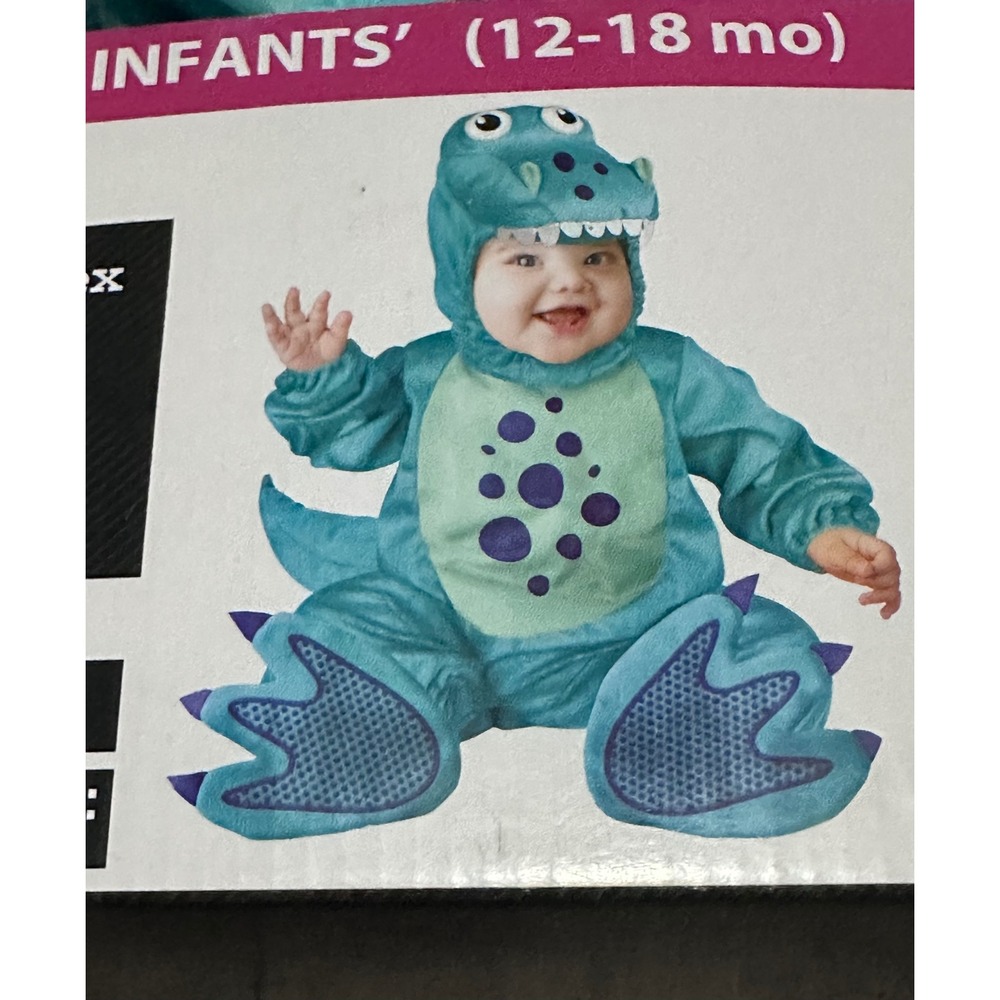 Baby T-Rex Halloween Costume Teal Dinosaur 12-18 Months 4 Piece Set NWT